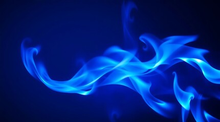 Blue fire flames on a dark blue background. 