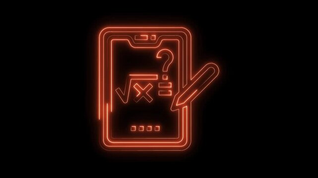 Neon math app concept for education and mobile learning with a question mark