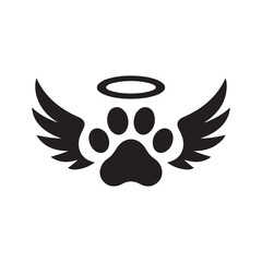 Animal heaven concept with paw wings and halo