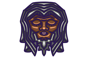 Vector Artwork of a Calm Expression of a Black Man's Head with Long Hair and Beard