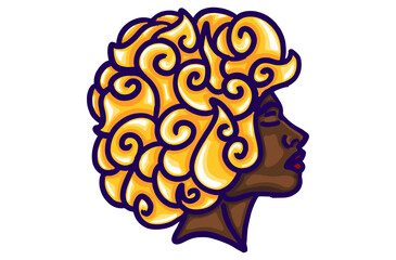 Vector Artwork of Beautiful Black Woman with Afro-Style Hair Ornament in Beautiful Gold Color