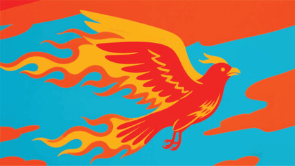 Hot Fire Flying Bird Illustrator Artwork Banner Background Design Template 