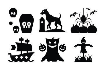 Fototapeta premium Halloween silhouette icons collection with spooky elements