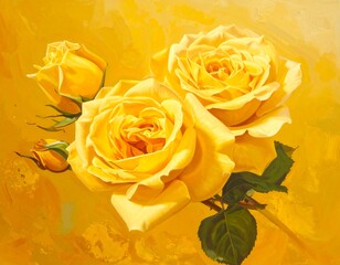 Close-up View of Beautiful Yellow Roses on a Sunny Background