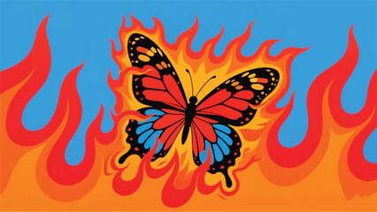 Hot Fire Butterfly Illustrator Artwork Banner Background Design Template 