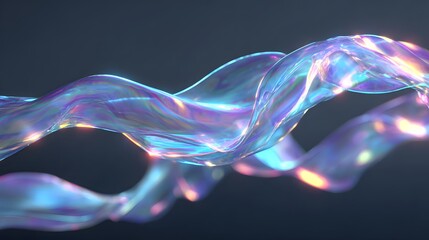 Abstract iridescent ribbon flowing in a wave pattern, creating a mesmerizing and ethereal visual effect