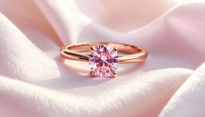 Elegant Rose Gold Ring with a Pink Gemstone on a Soft Pink Fabric