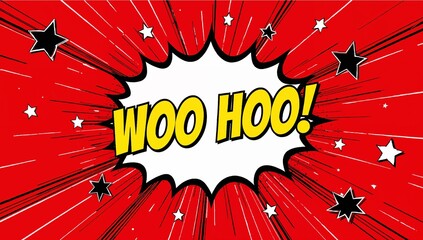 Explosive Comic Book Style 'Woo Hoo!' with Starbursts and Pop Art Effects