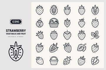 Collection of Strawberry Icons Vector Art and Illustrations for Design Projects White Background.