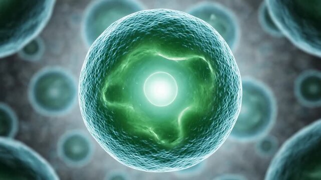 Microscopic Animation of a Glowing Biological Cell Nucleus.