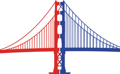 Red Blue Divided Golden Gate Bridge Vector Silhouette Political Concept