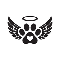 Angel wings pet paw print with halo and heart symbol