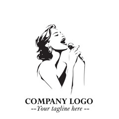 Black and White Woman Singing Logo Symbol in Minimalist Elegant Vector Design for Music and Performance