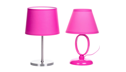 Pair of Vibrant Pink Table Lamp Variations isolated on transparent background