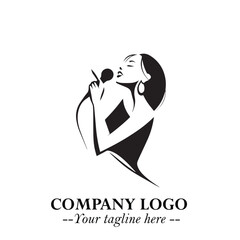 Black and White Woman Singing Logo Symbol in Minimalist Elegant Vector Design for Music and Performance