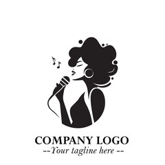 Black and White Woman Singing Logo Symbol in Minimalist Elegant Vector Design for Music and Performance
