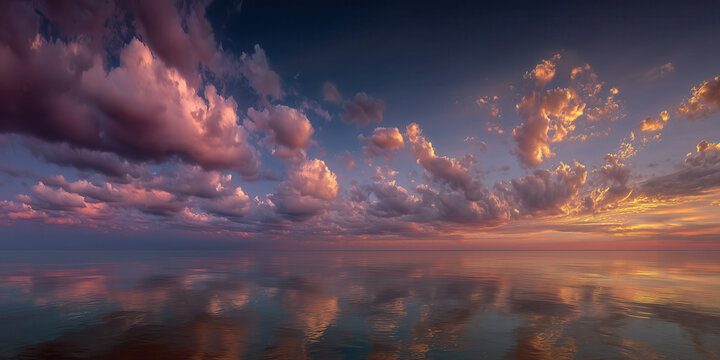 sea and sky sunset, little clouds, golden hour