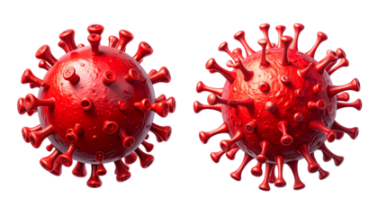  Pair of Red Spherical Virus Variations isolated on transparent background