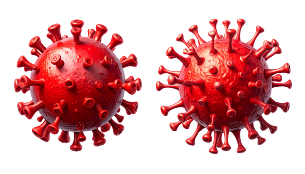  Pair of Red Spherical Virus Variations isolated on transparent background
