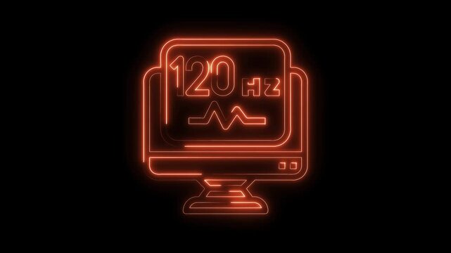 Glowing neon computer monitor displaying 120hz refresh rate signal with dark background