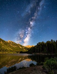 Milky Way over mountain lake