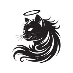 Heavenly Cat Portrait Silhouette with Halo