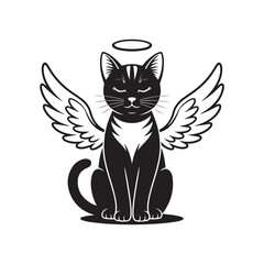 Cute Angel Cat with Wings and Halo Vector Illustration
