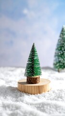 Miniature Christmas tree on snow