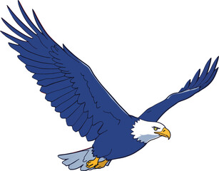 Fototapeta premium Flying Bald Eagle Vector Illustration Blue Color Scheme