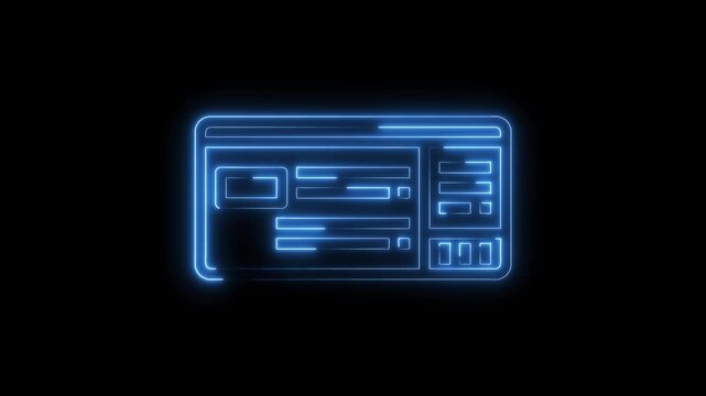 Glowing blue neon digital interface form template on black background for website or application