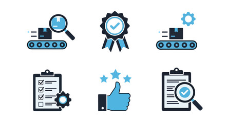 Quality control icons for production assurance and compliance standards - Line and glyph solid icon and logo templete