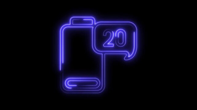 Neon battery indicator low charge notification alert design animation loop video