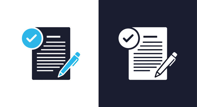 Line and glyph solid icon document check mark pen symbol general use - Line and glyph solid icon and logo templete