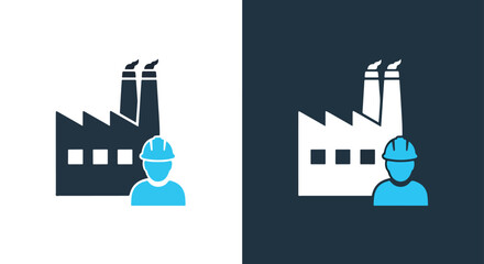 Obraz premium Factory worker icon solid glyph industrial building professional safety gear symbol - Line and glyph solid icon and logo templete
