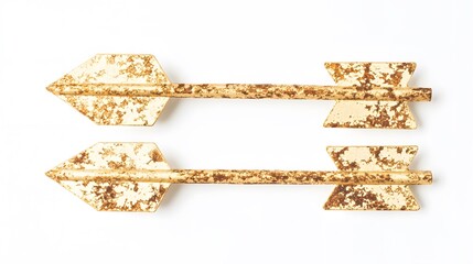 Two golden aged arrows horizontal on white background for design concept