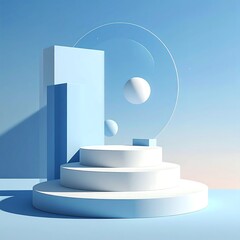 Minimalist light blue and white pedestal display