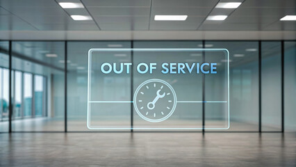 Out of service empty office maintenance sign budget shutdown government furlough economy usa urgent repair notice emotional