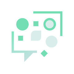 Minimalist speech bubble set, geometric shapes, pastel green solid fill, vector illustration