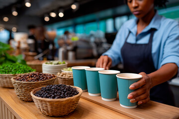 Barista preparing organic coffee offering sustainable beverage service