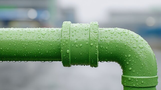 Closeup of heatwelded joint on green ppr pipe in industrial setting showcasing standard quality control