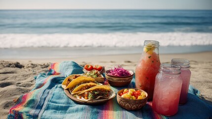 Colorful Picnic with Tacos by the Beach