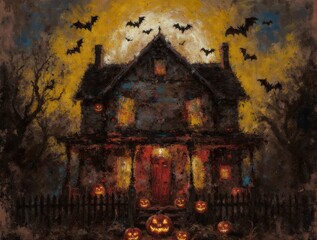 An old abandoned manor house with Halloween decor is a combination of coziness and horror.