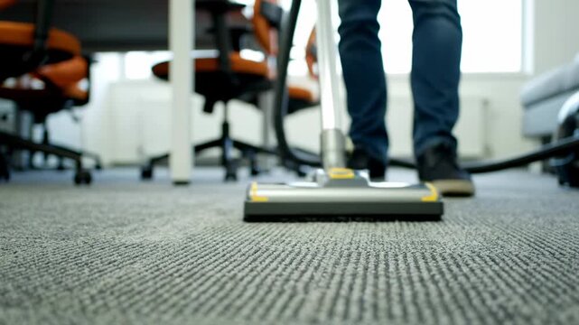 Vacuuming Office Carpet for Cleanliness and Maintenance. - Powered by Adobe