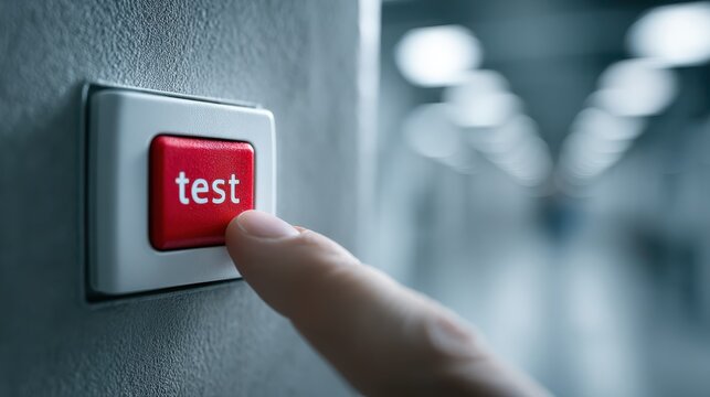 Fire alarm testing action indoor environment safety demonstration close-up view emergency preparedness concept