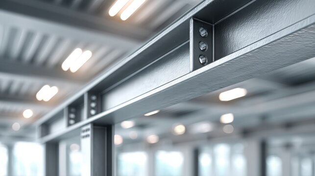 Minimalist architectural shot of exposed structural steel in modern interior space industrial environment close-up view