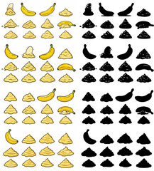 Bananas and poop icons with transparent background