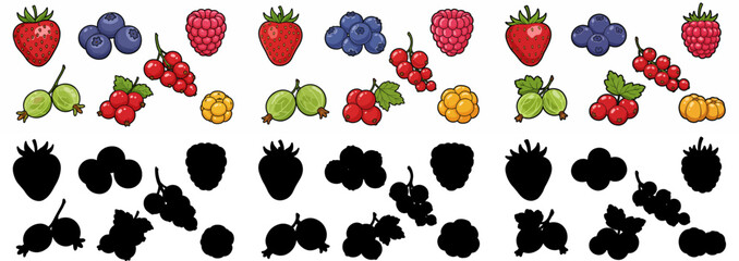 Mixed berries and silhouettes with transparent background © Pandaman1102