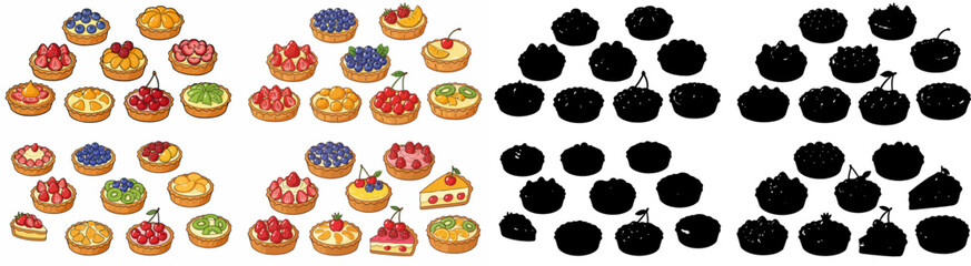 Fruit tarts and berries with transparent background