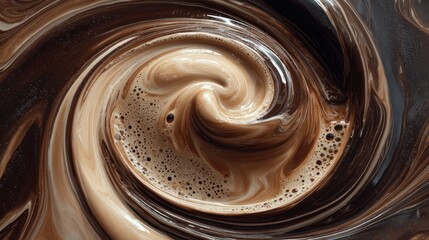 Delicious creamy coffee swirl texture creating an abstract liquid background with rich brown tones and a beautiful dynamic pattern