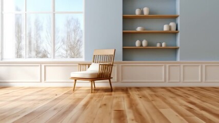 Room interior with chair and large window scandinavian design - Powered by Adobe